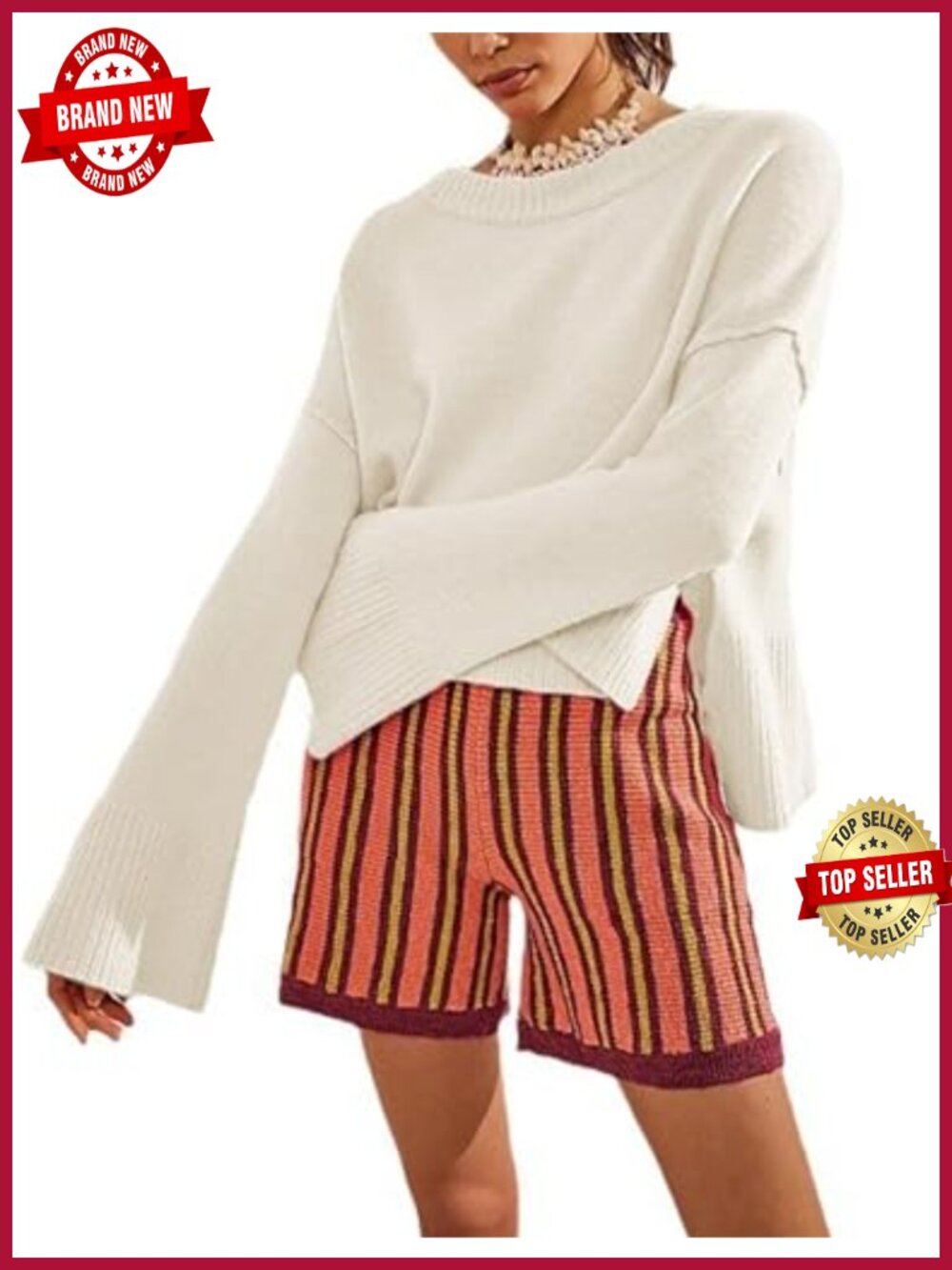 Oversized Cropped Knit Pullover Sweater Crewneck Mock Neck